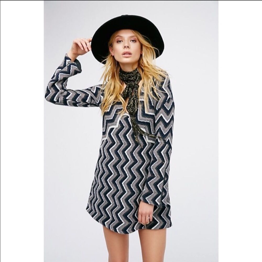 NWT Free People Rhiannon Chevron Swing Bell Dress Pockets S